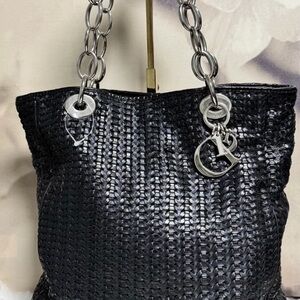 Dior Black Woven Shoulder Bag with Silver Accents
